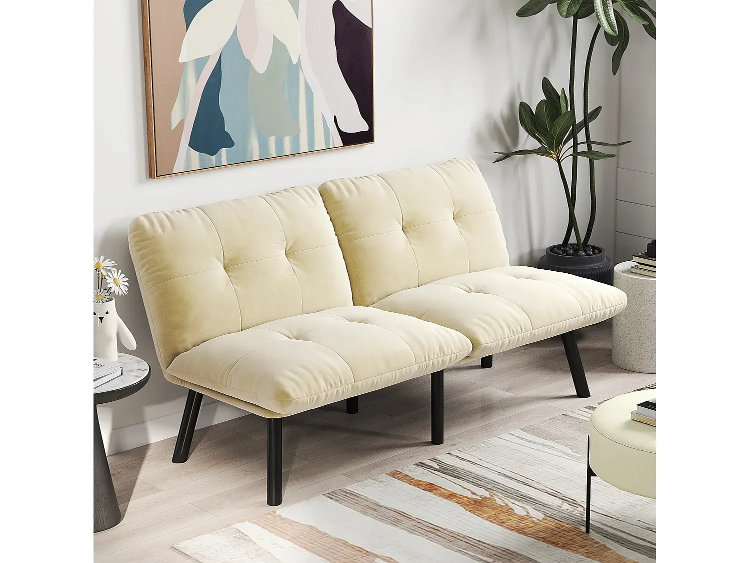 Verstellbares Schlafsofa in Beige mit Samtbezug