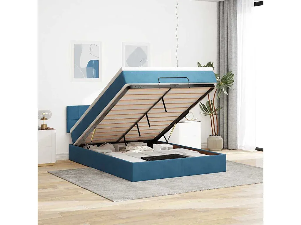 Polsterbett mit LED-Beleuchtung und Matratze 140x190 cm Samt Dunkelblau