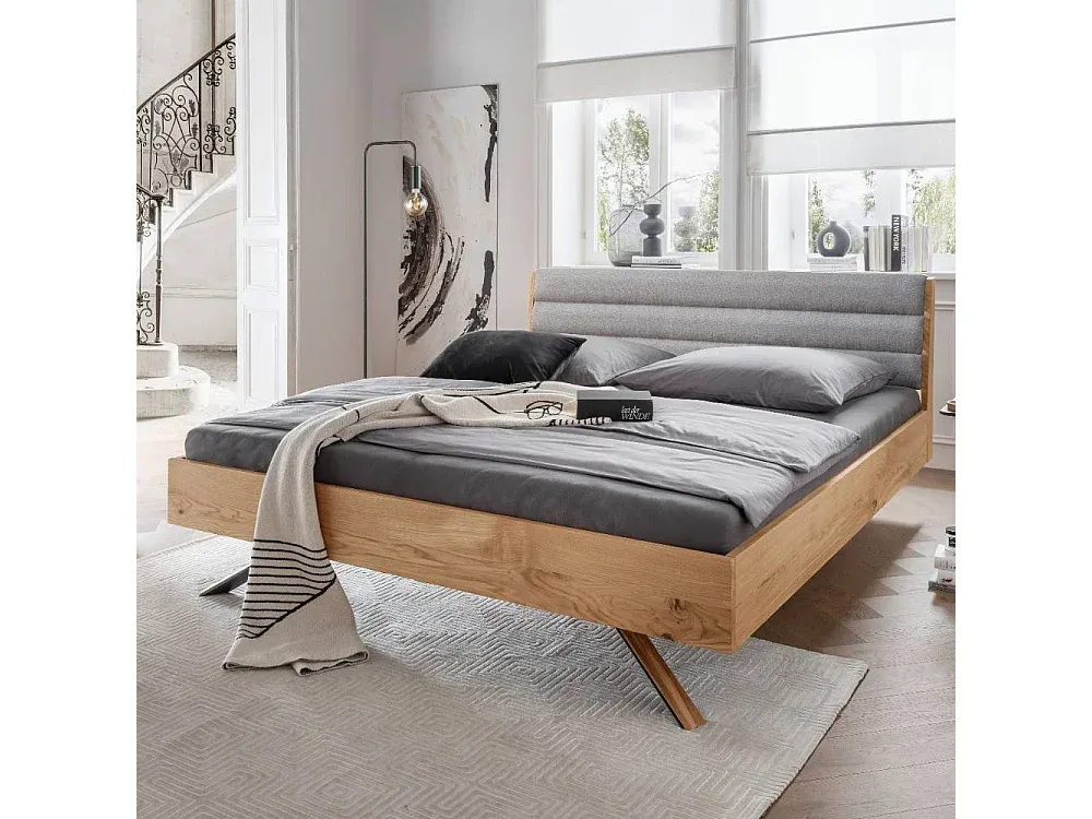 Elegantes Einzelbett aus Wildeiche, 90 cm mit Kopfteil