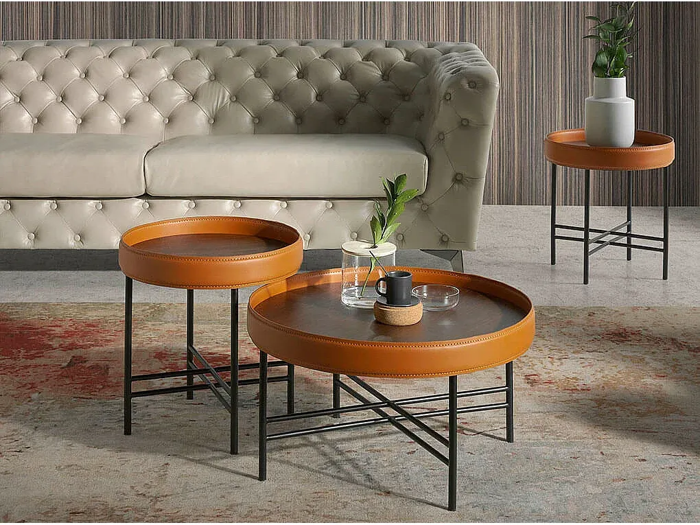 Moderner Couchtisch aus Leder in Cognac