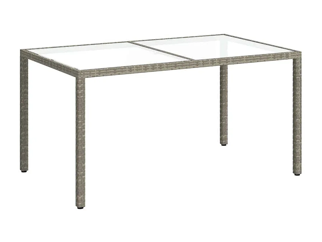 Gartentisch aus Hartglas und Polyrattan, 150x90x75 cm, Grau