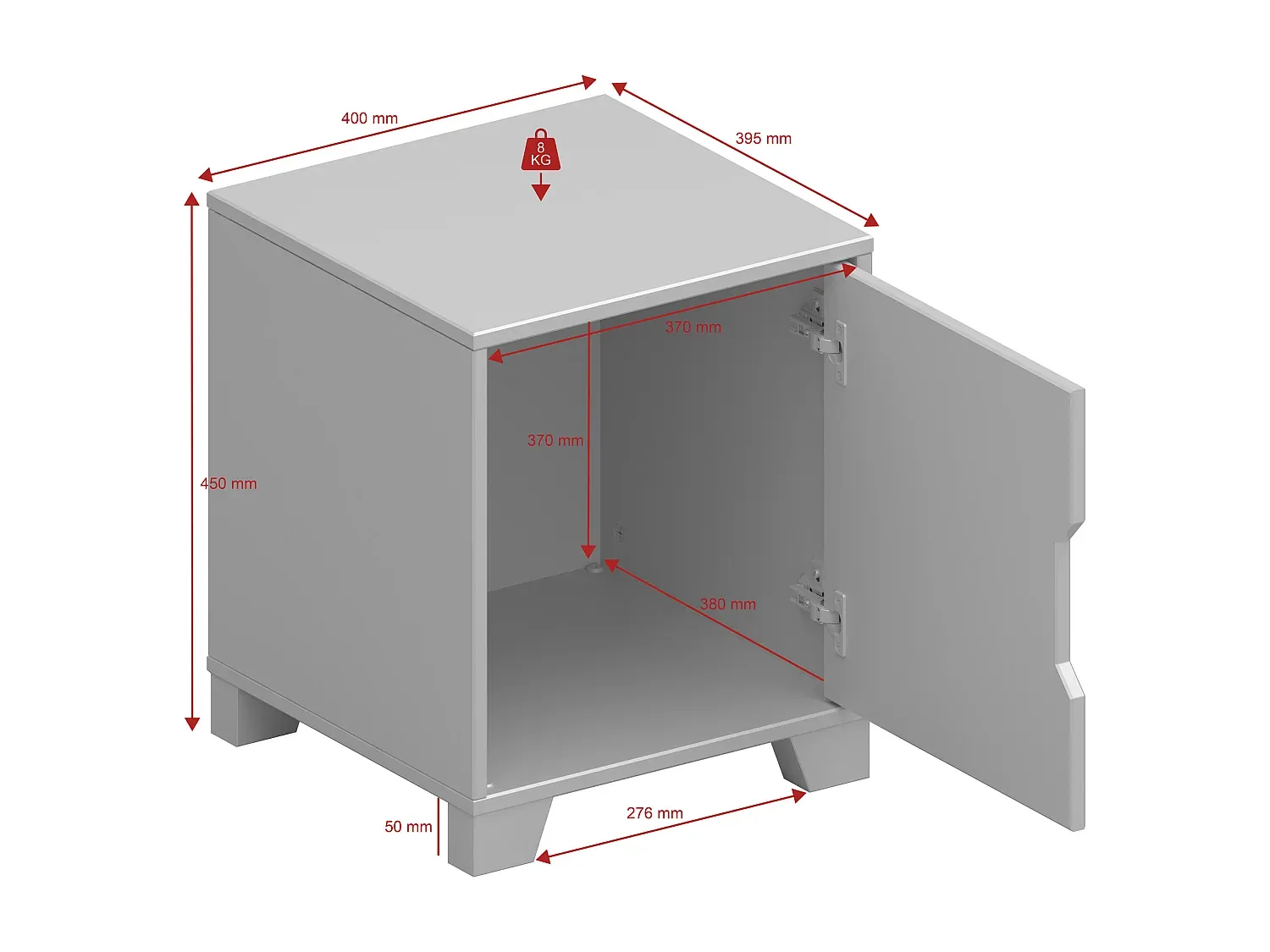 Moderner Nachttisch mit Tür und Stauraum, Weiß