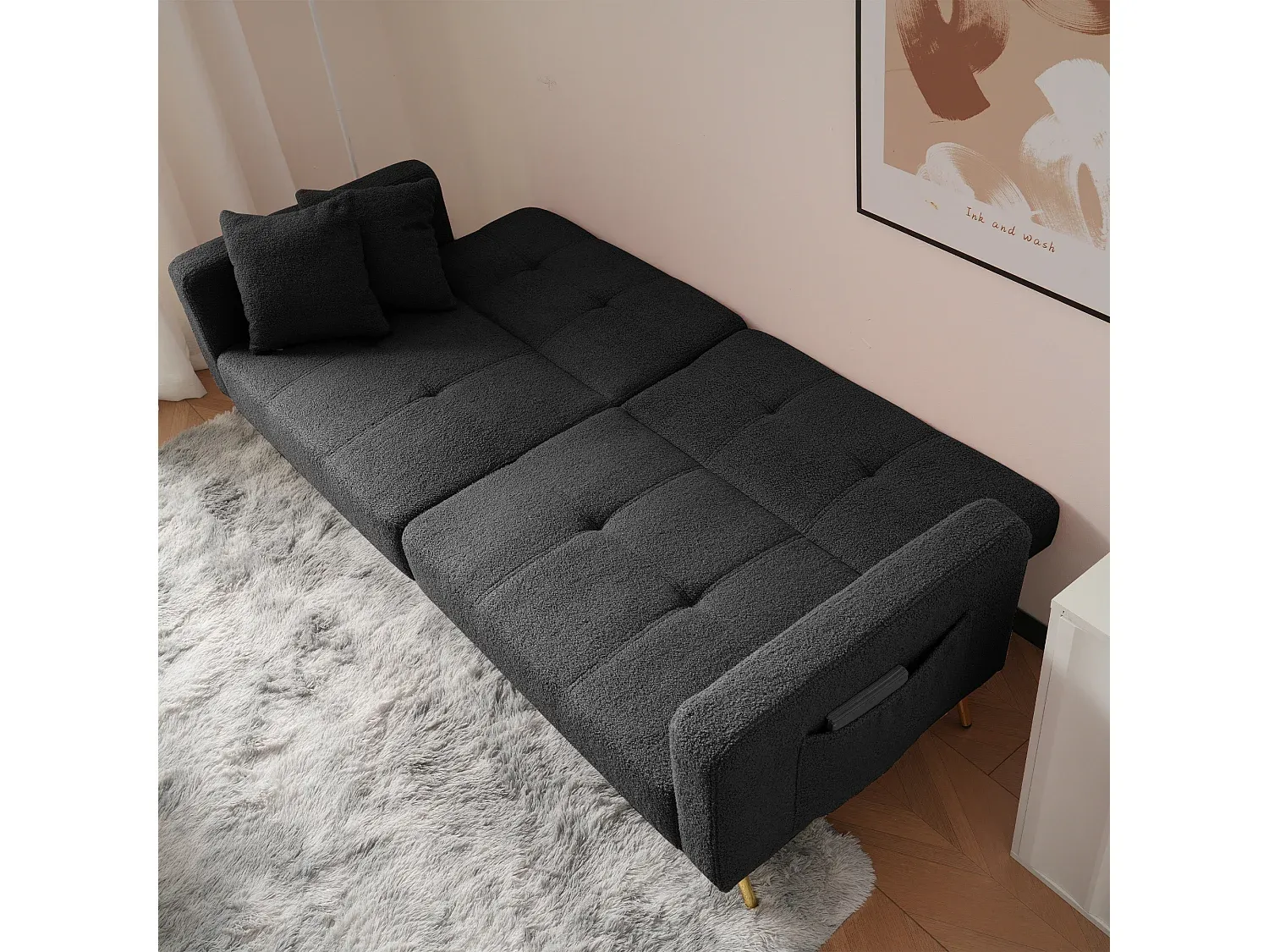 Verstellbares Schlafsofa für zwei Personen aus grauem Stoff