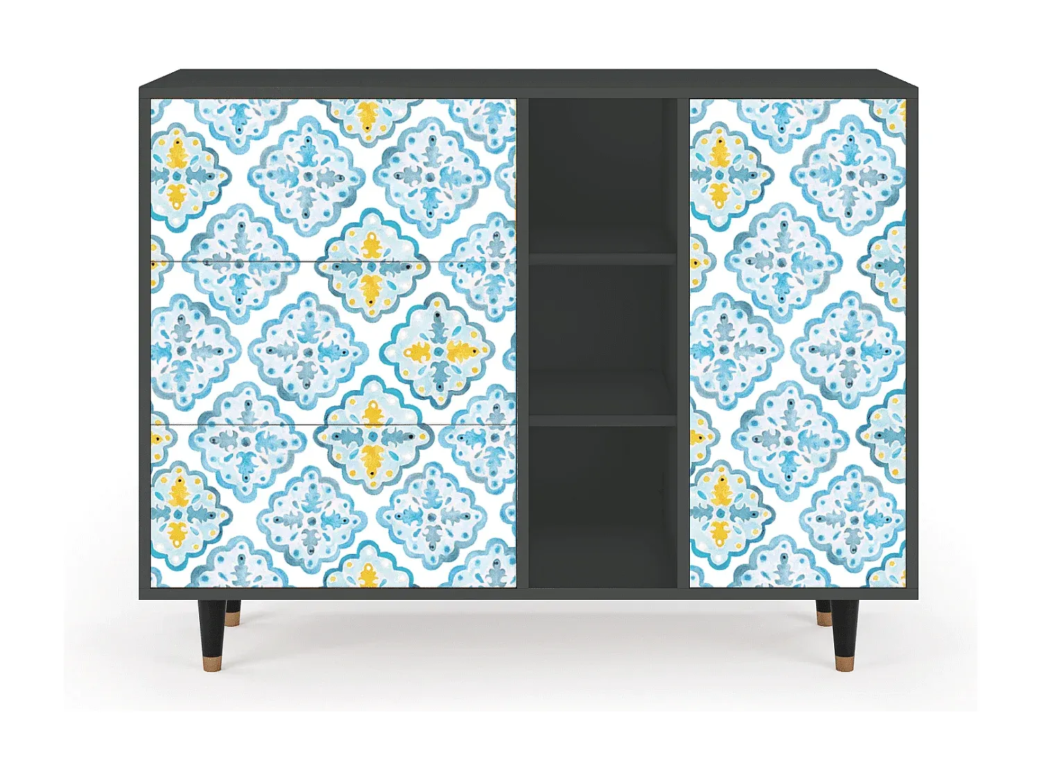 Sideboard in Anthrazit mit portugiesischen Kacheln - 125x98x48 cm