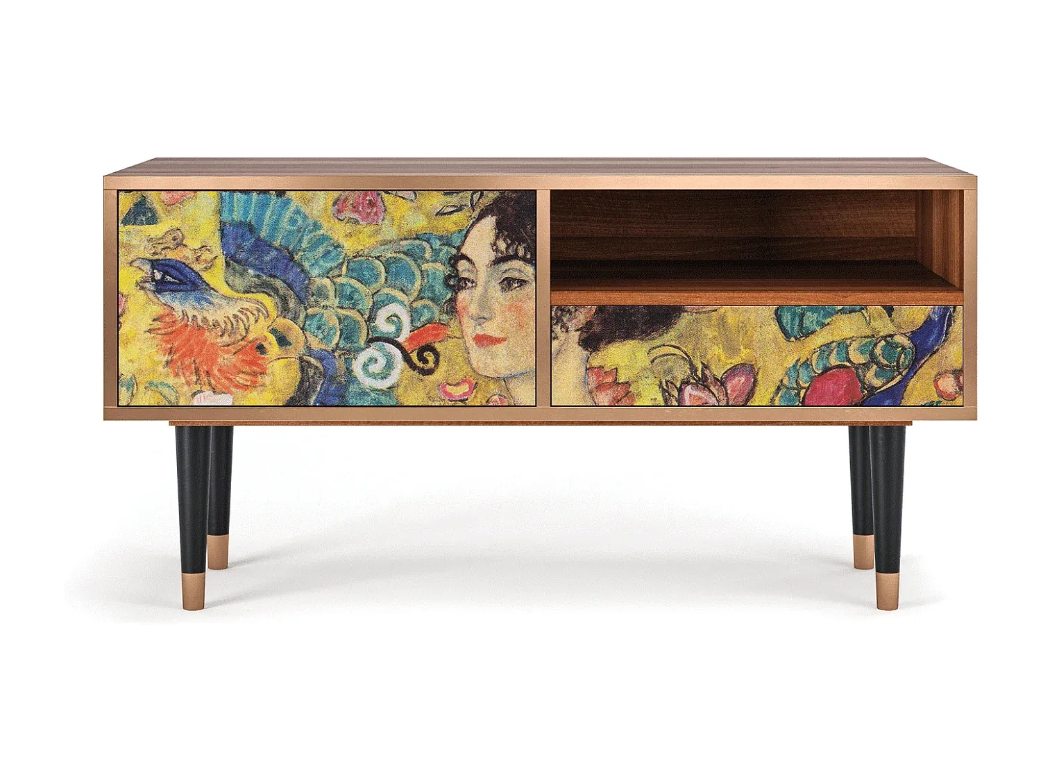 Moderner TV-Schrank mit Kunstmotiv - Walnuss