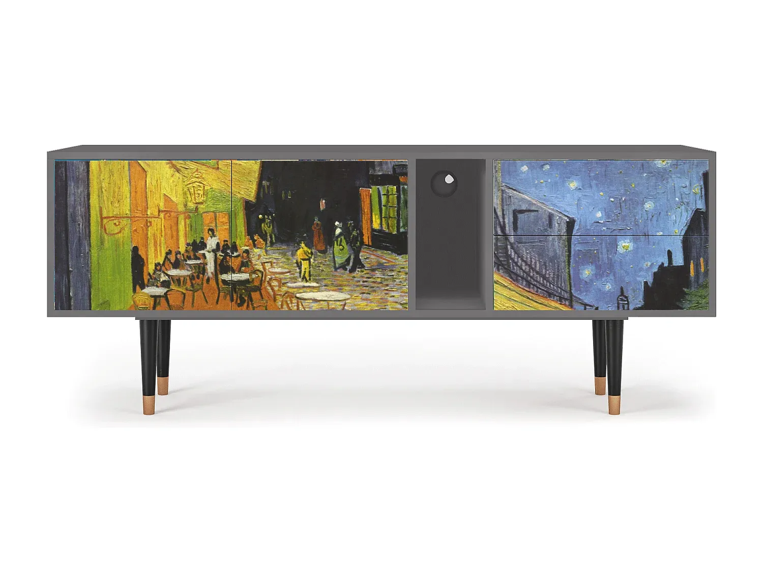 Moderner TV-Schrank in Grau mit Kunstmotiv