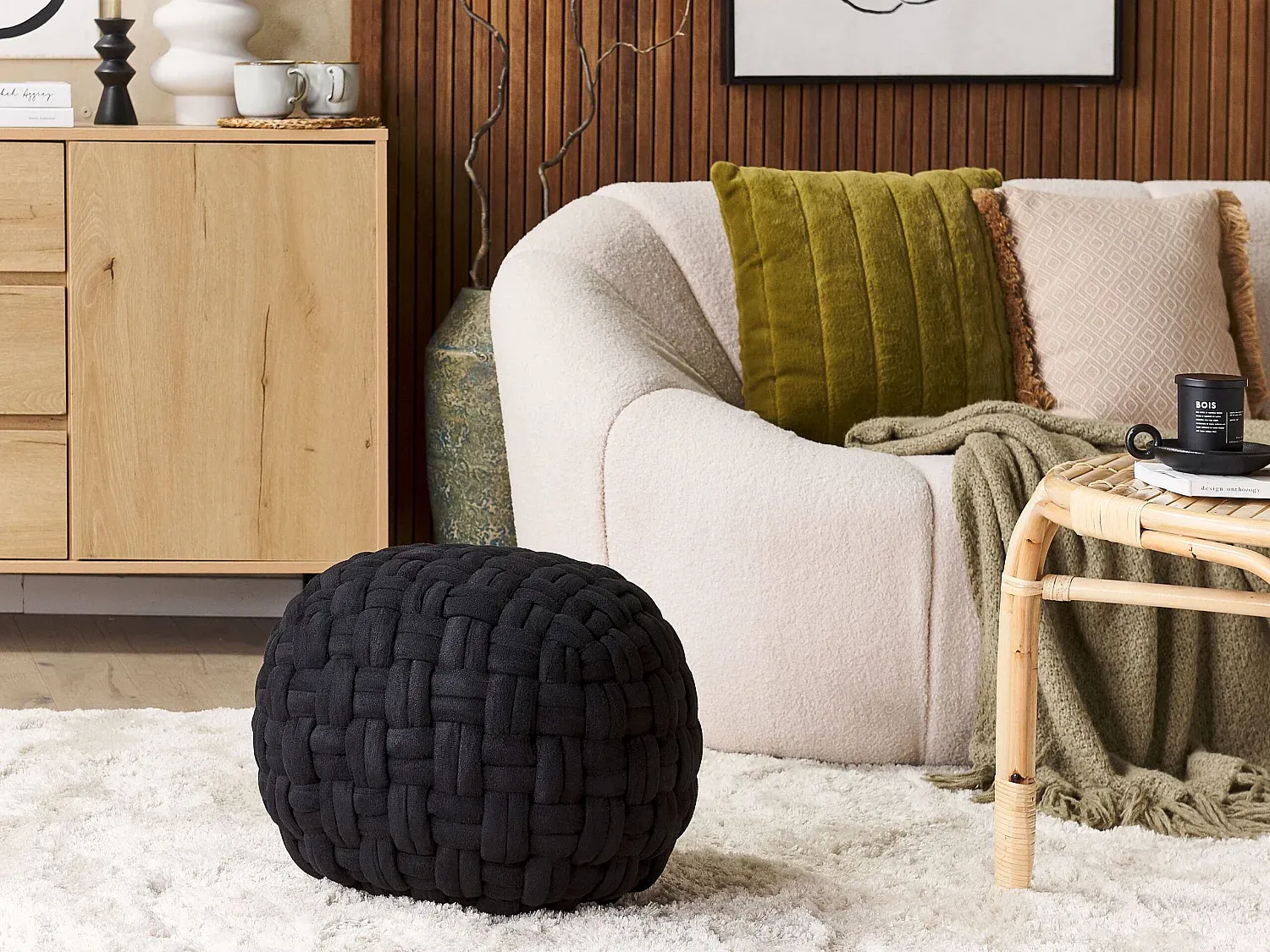 Samt-Pouf in Schwarz 45 x 35 cm