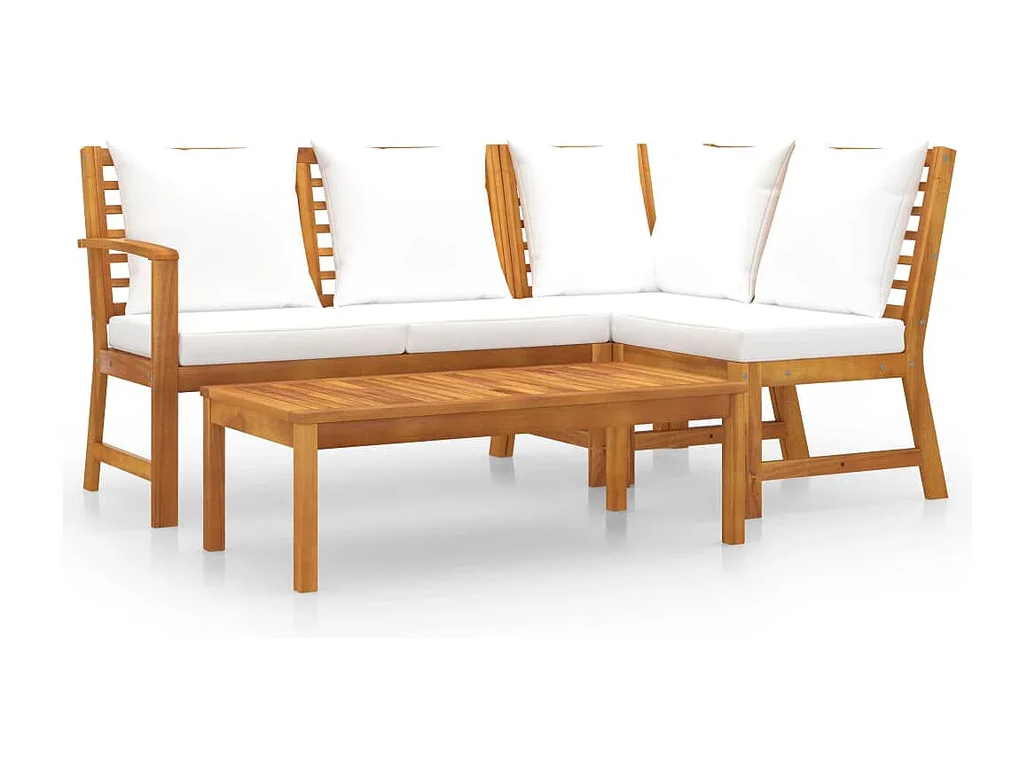 Gartenmöbel-Set aus Akazienholz mit Kissen in Creme