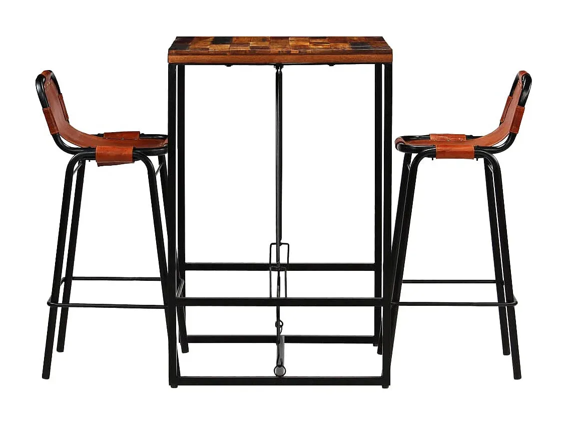 3-teiliges Bar-Set aus Massivholz und Ziegenleder