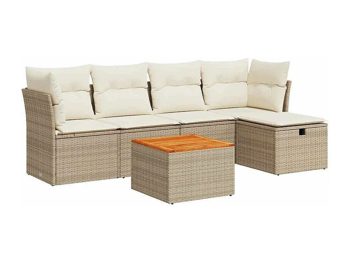 Moderne Gartenlounge aus Poly Rattan mit Kissen, Beige