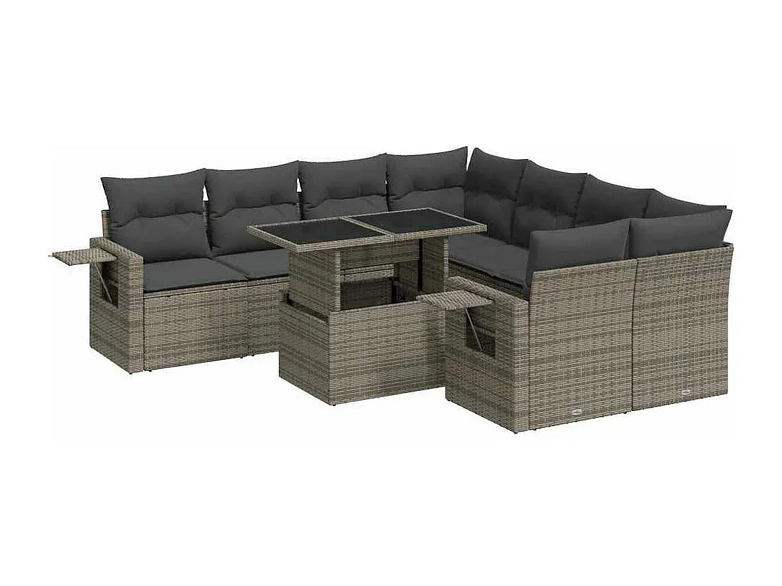9-teilige Outdoor-Sofa-Set mit Kissen in Grau