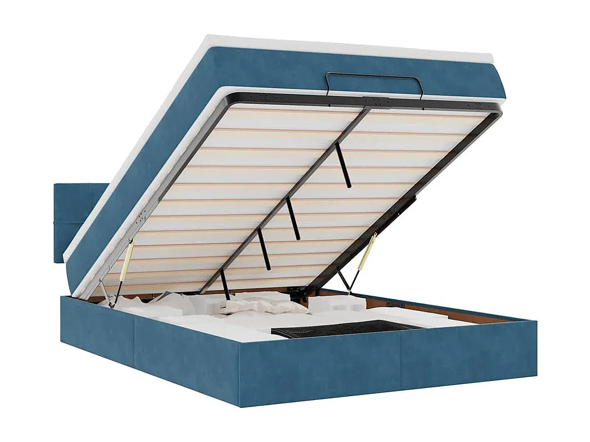 Polsterbett mit LED-Beleuchtung und Matratze 140x190 cm Samt Dunkelblau