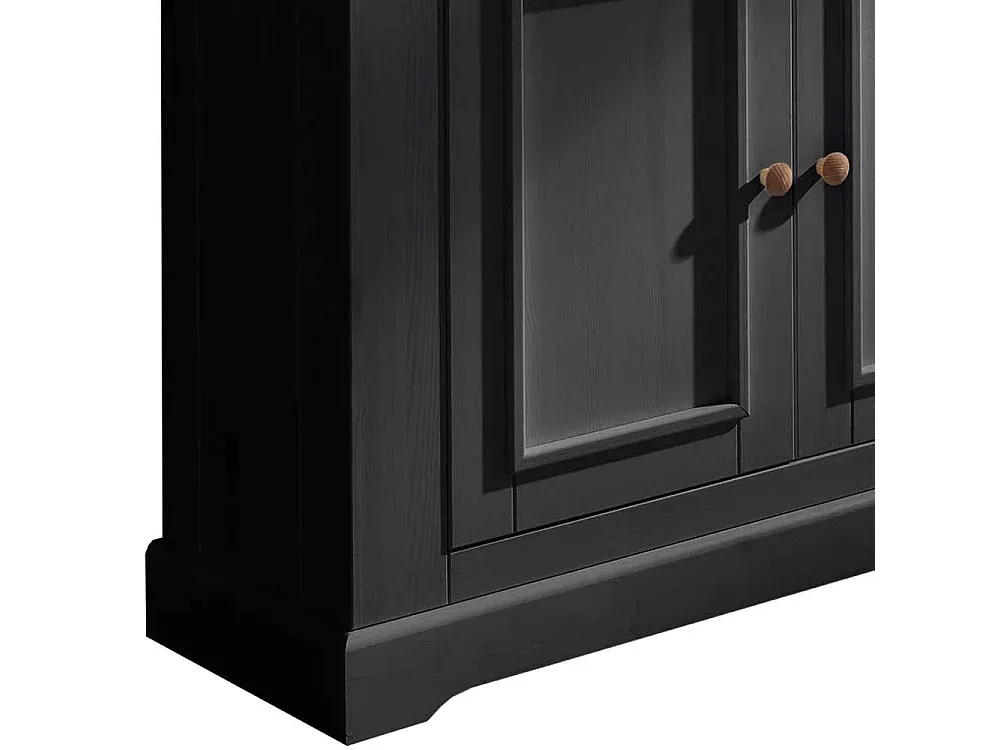 Graue Vitrine mit Eichenakzenten aus Massivholz