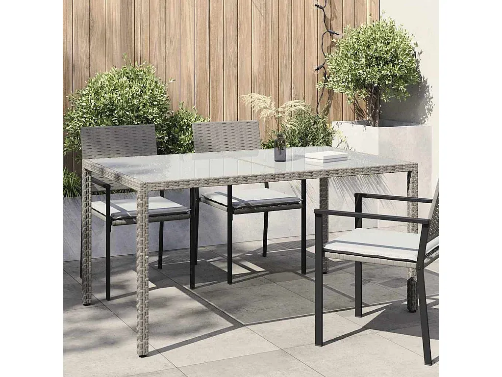 Gartentisch aus Hartglas und Polyrattan, 150x90x75 cm, Grau