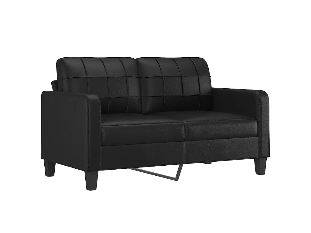Schwarzes 2-Sitzer-Kunstledersofa mit Zierkissen