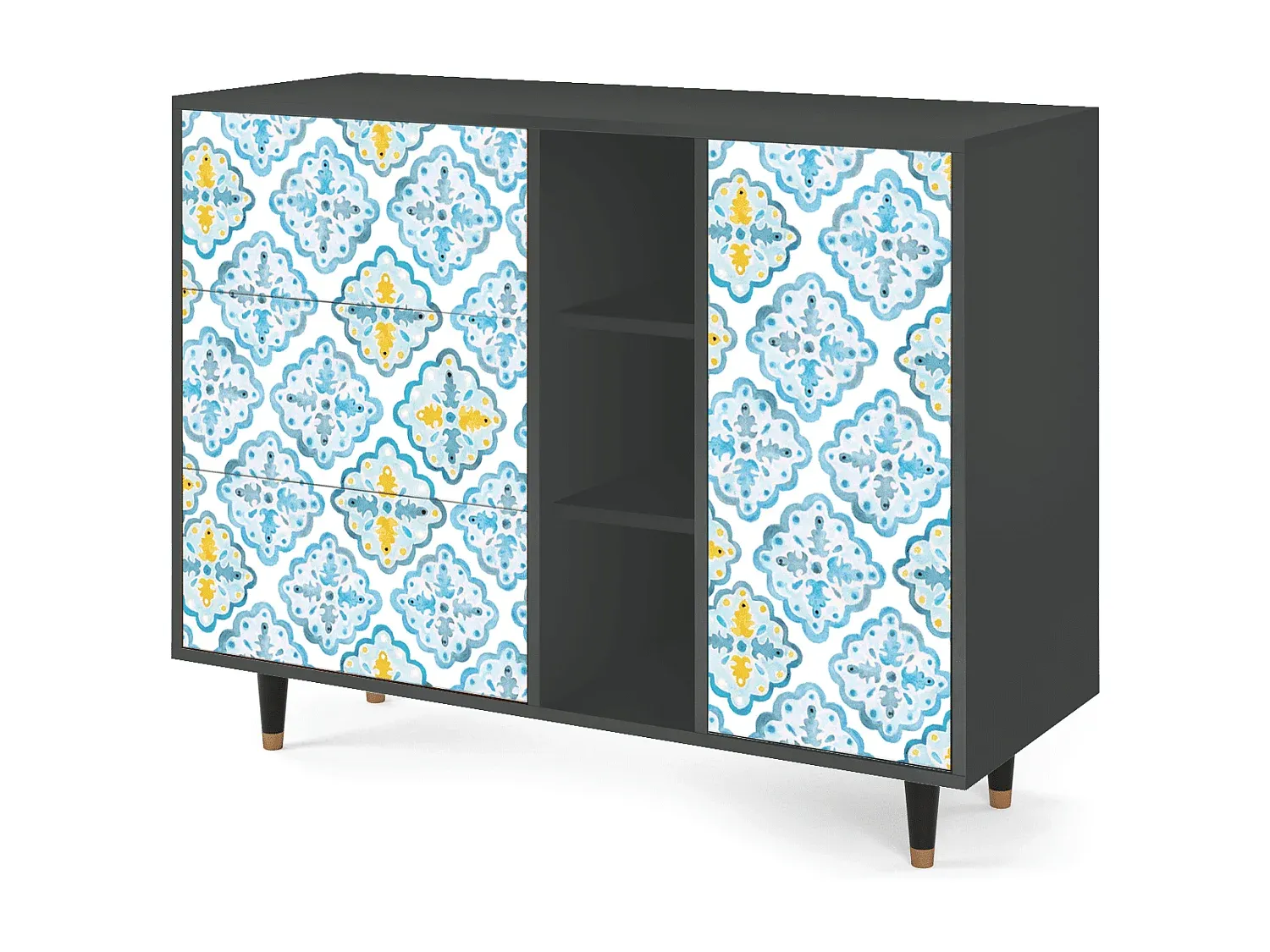 Sideboard in Anthrazit mit portugiesischen Kacheln - 125x98x48 cm