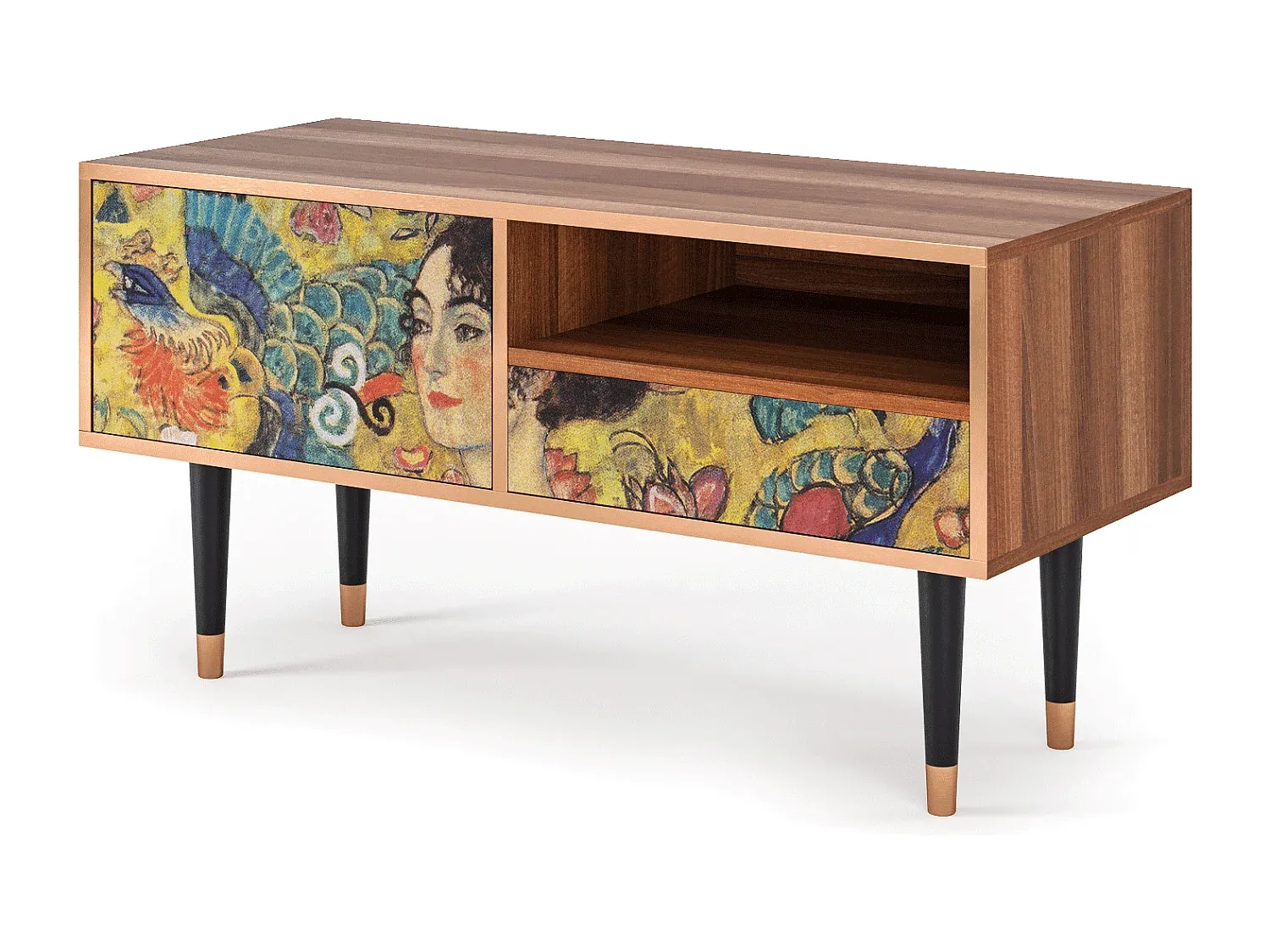 Moderner TV-Schrank mit Kunstmotiv - Walnuss