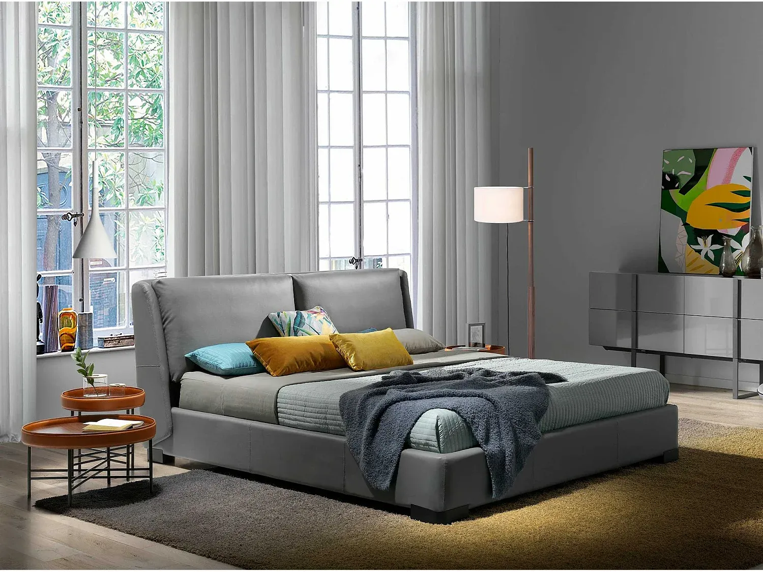 Moderner Couchtisch aus Leder in Cognac