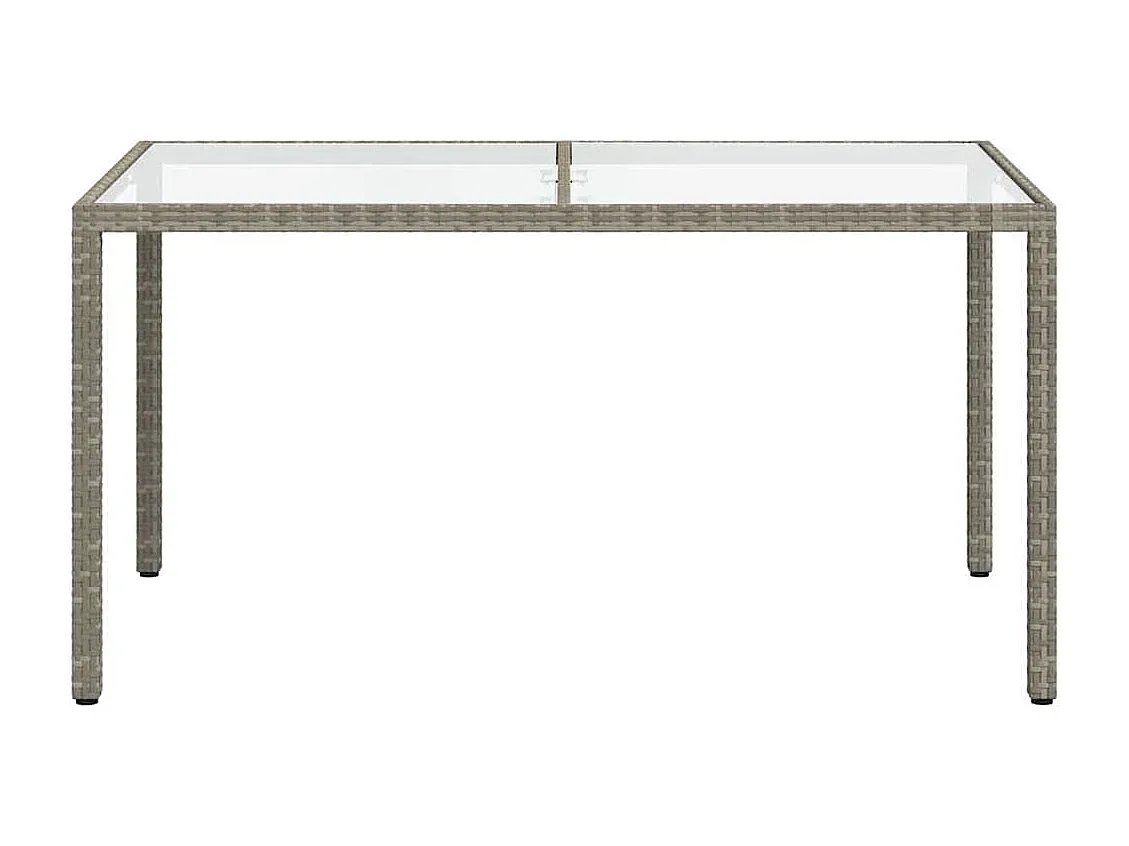 Gartentisch aus Hartglas und Polyrattan, 150x90x75 cm, Grau