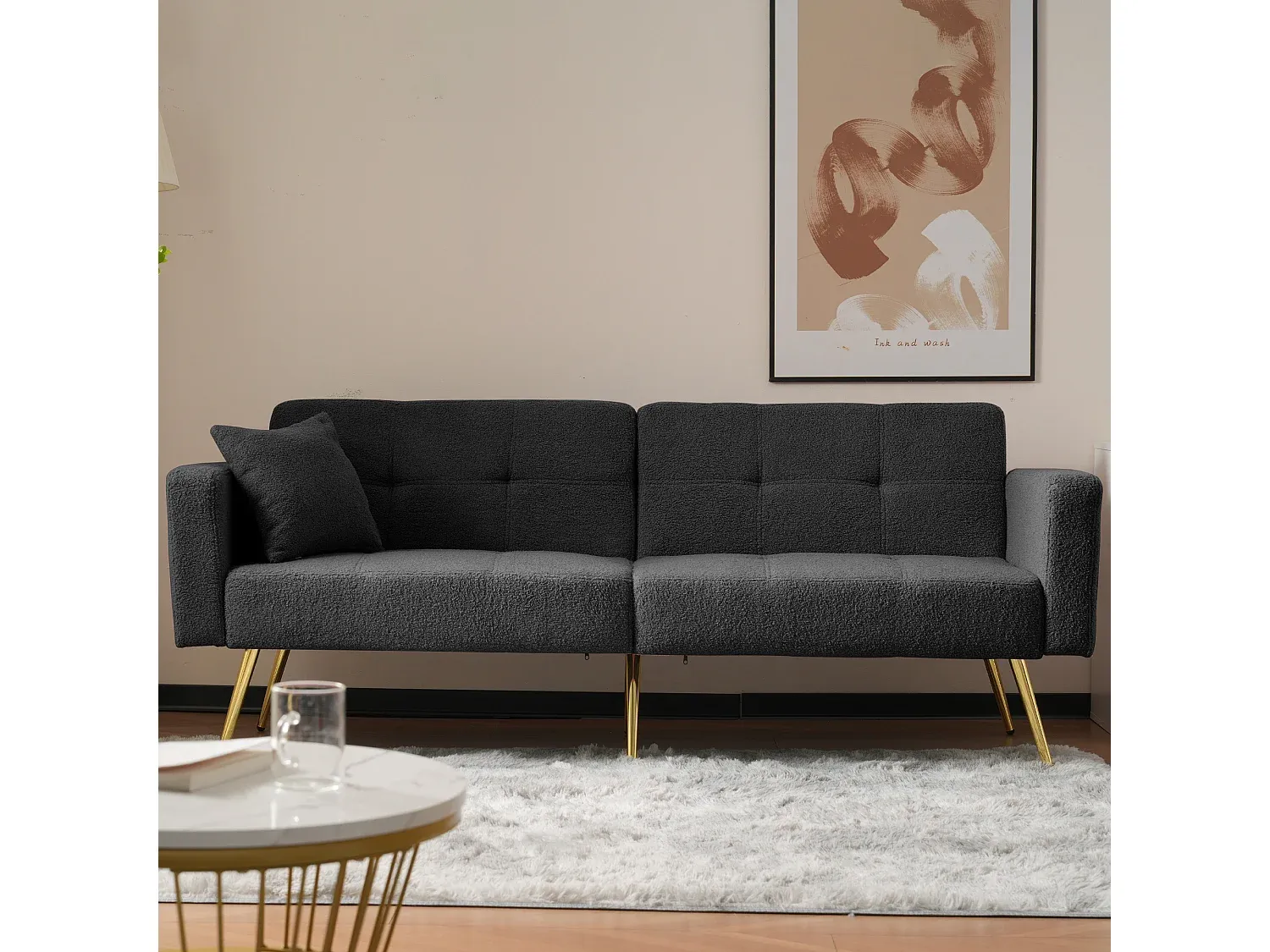 Verstellbares Schlafsofa für zwei Personen aus grauem Stoff