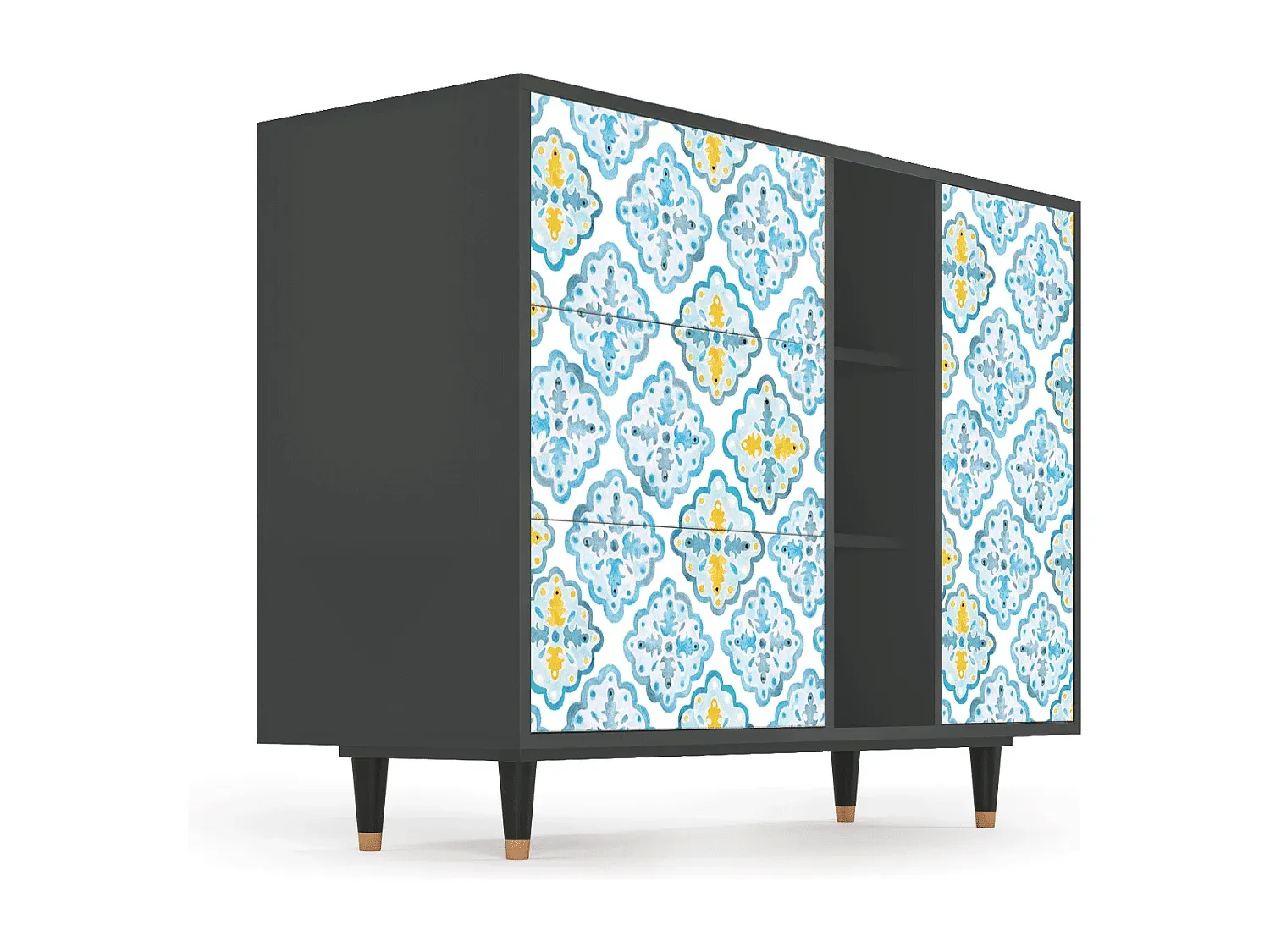 Sideboard in Anthrazit mit portugiesischen Kacheln - 125x98x48 cm