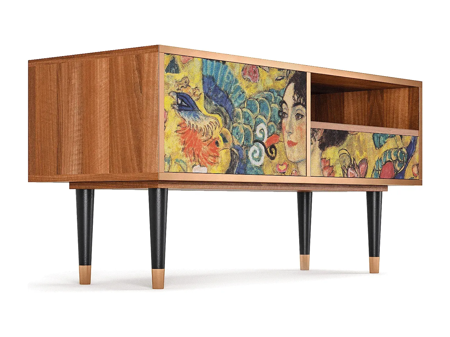 Moderner TV-Schrank mit Kunstmotiv - Walnuss