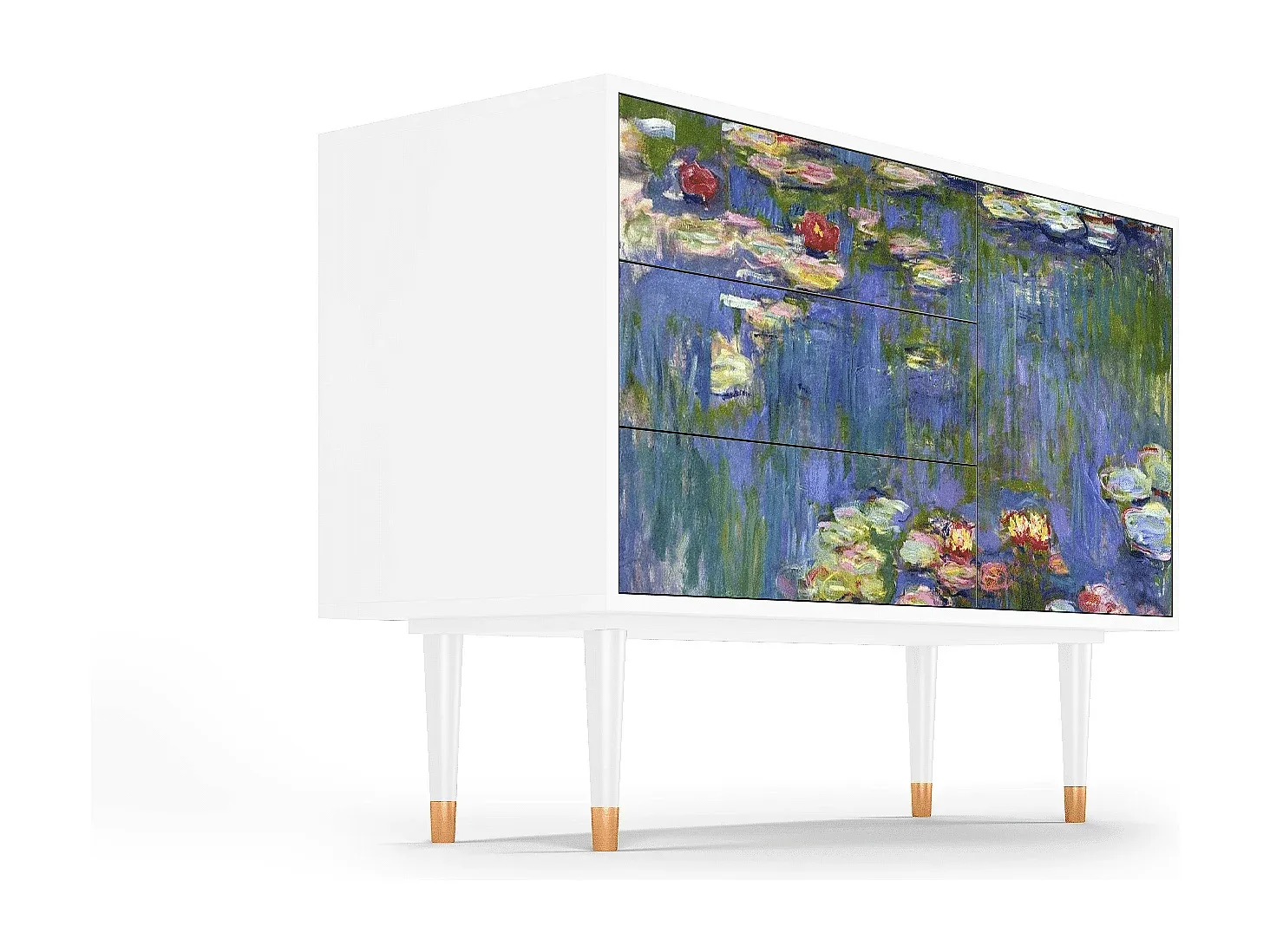 Sideboard - Moderne Design-Kommode mit Wasserlilien-Motiv, Weiß