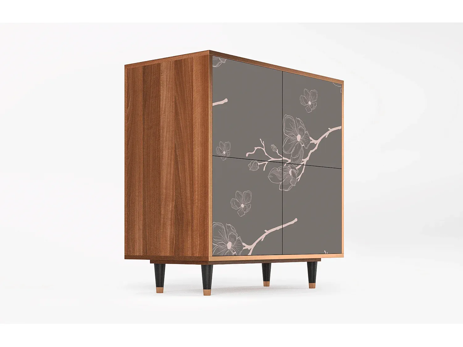 Kommode mit Türen und Schubladen, 94x96x48 cm, Kirschblüten-Design