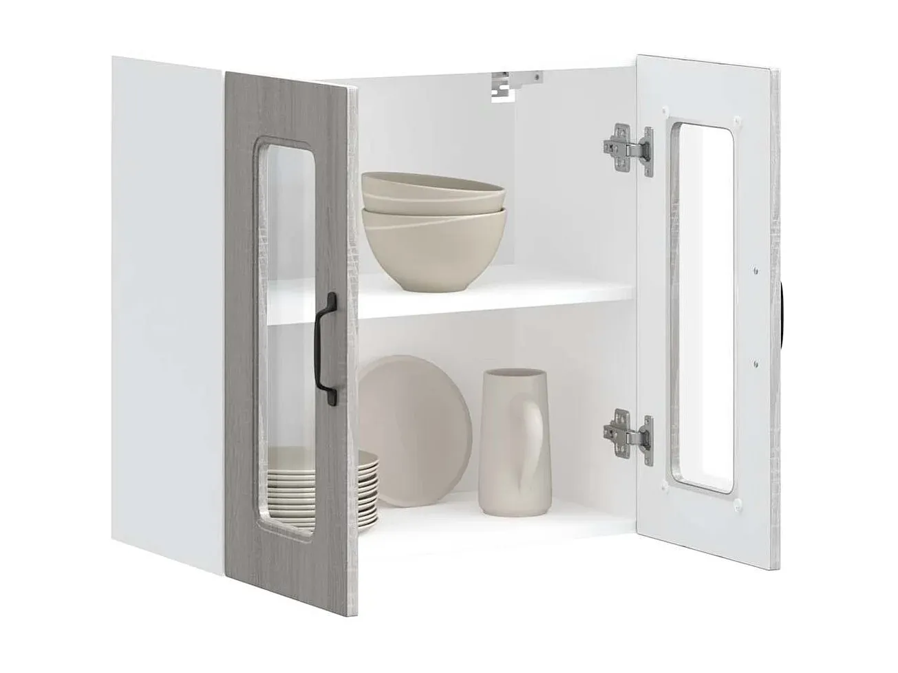 Küchen-Hängeschrank mit Glastür in Grau und Sonoma