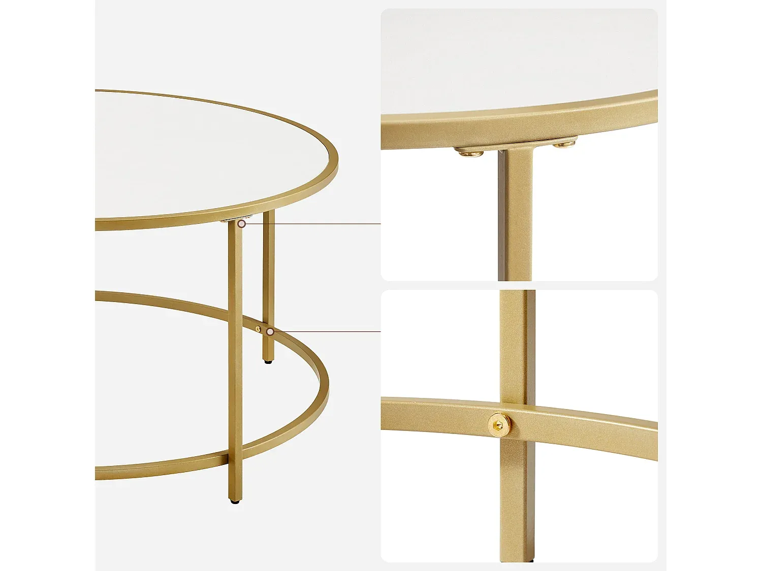 Runder Couchtisch im Loft-Stil, Gold und Weiß, Ø84 cm