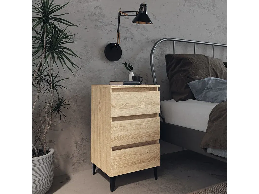Moderner Nachttisch aus Sonoma-Eiche mit Metallbeinen