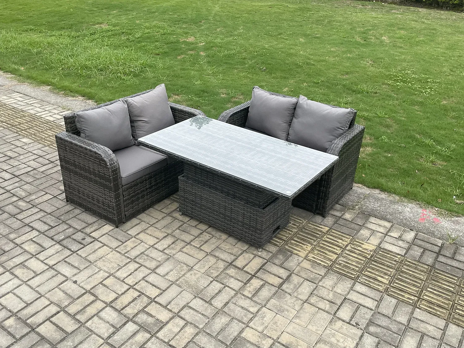 Gartenmöbel-Set aus Polyrattan mit Höhenverstellbarem Esstisch für 4 Personen, Dunkelgrau