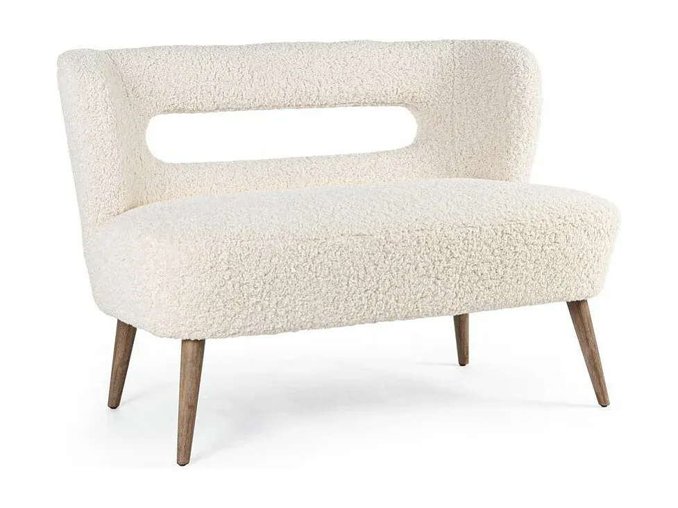 Weißes Wollsofa mit Kautschukholzbeinen