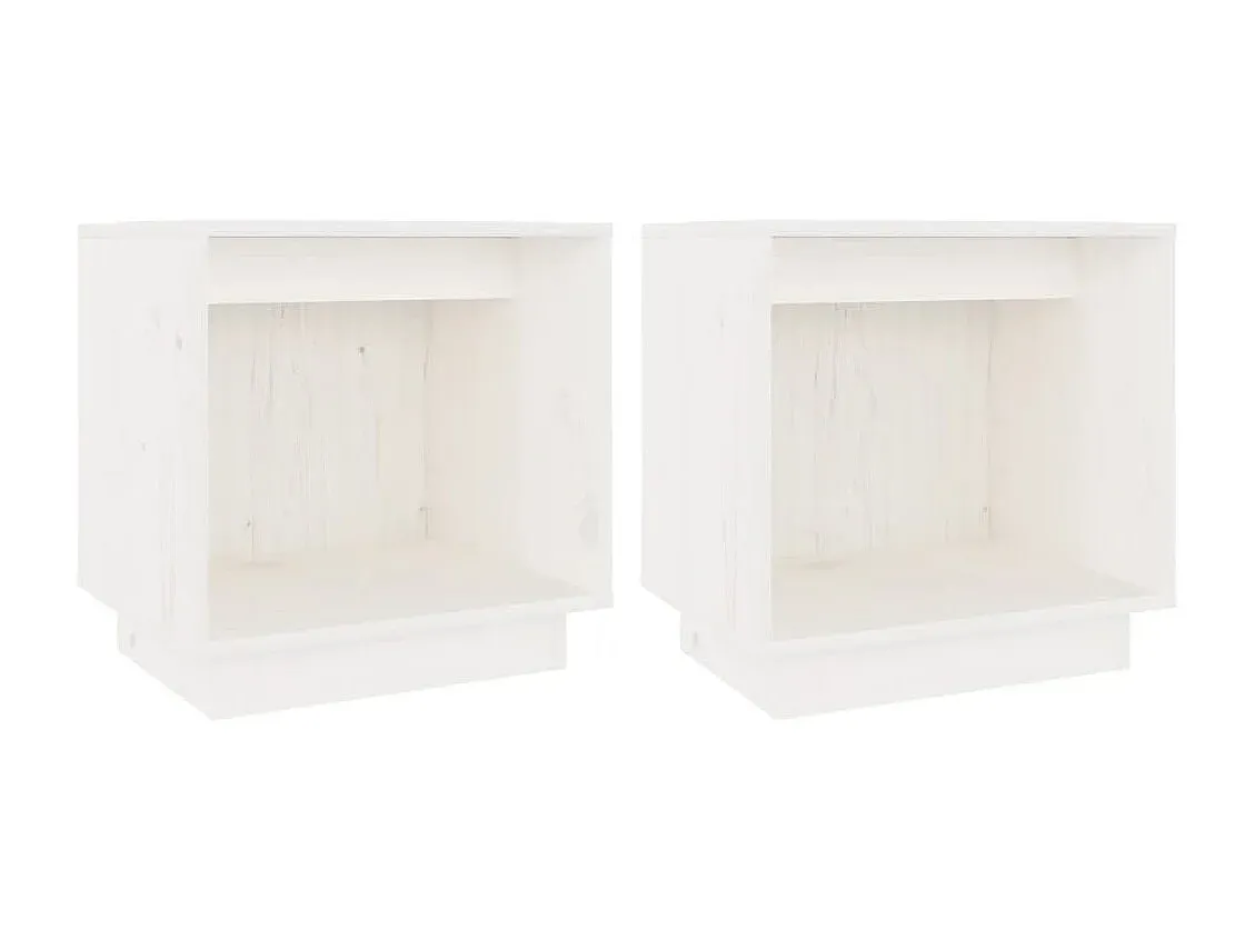 Set aus 2 weißen Nachttischen aus massivem Kiefernholz, 40x30x40 cm