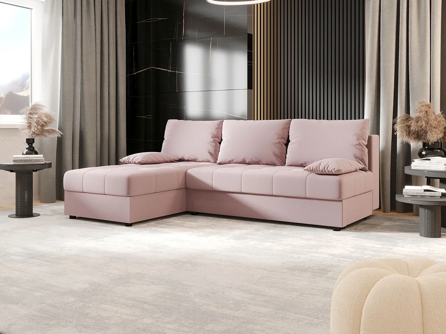 Ecksofa Rosa Links mit Stauraum und Schlaffunktion