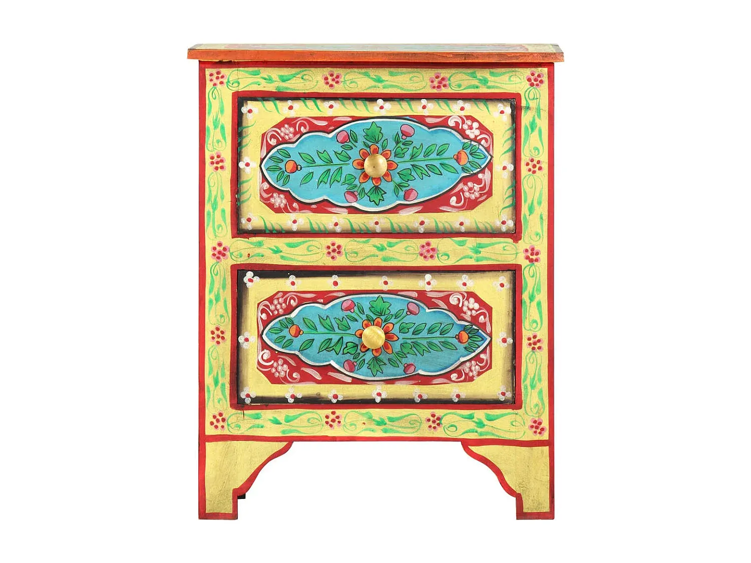 Rustikaler Nachttisch aus Mangoholz, handbemalt, 40x30x50 cm