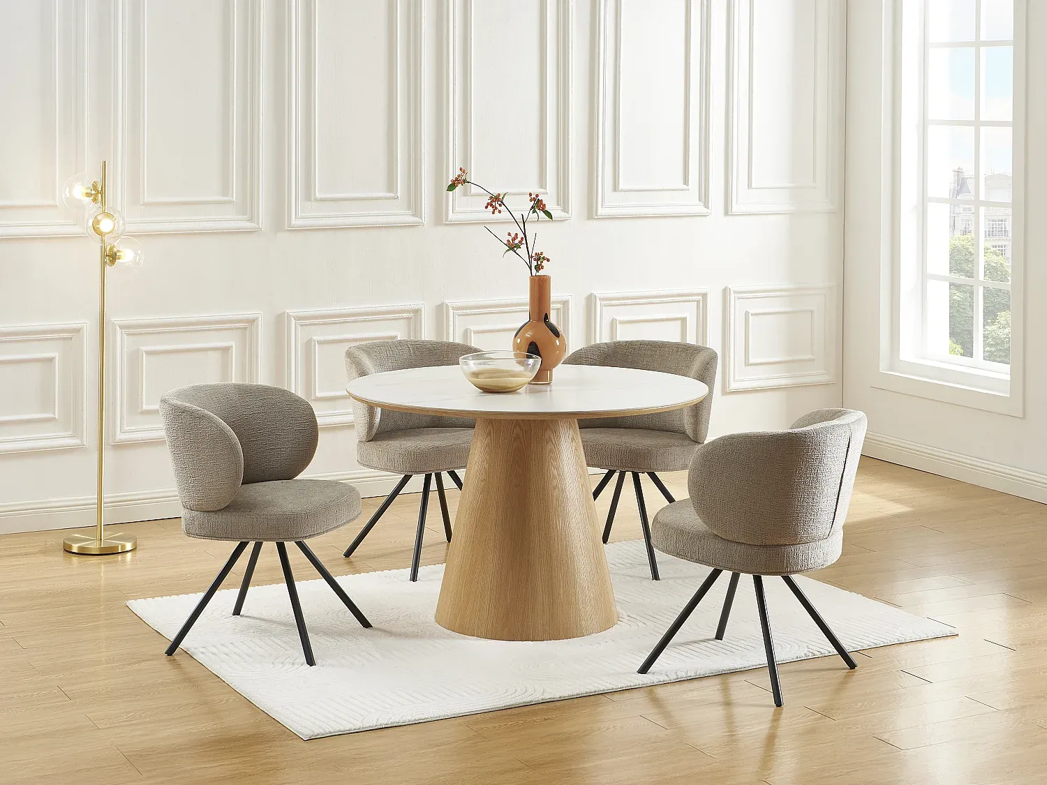 Drehbare Stoffstühle mit schwarzem Metall, 6er-Set, Taupe