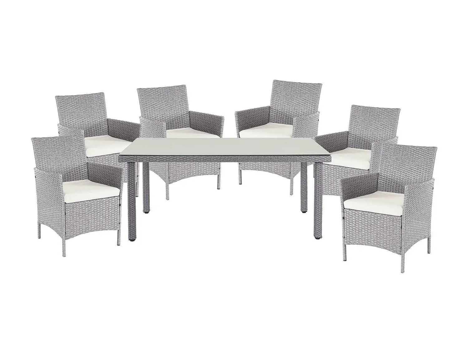 7-teilige Gartenmöbel aus Polyrattan, Grau mit Creme-Kissen
