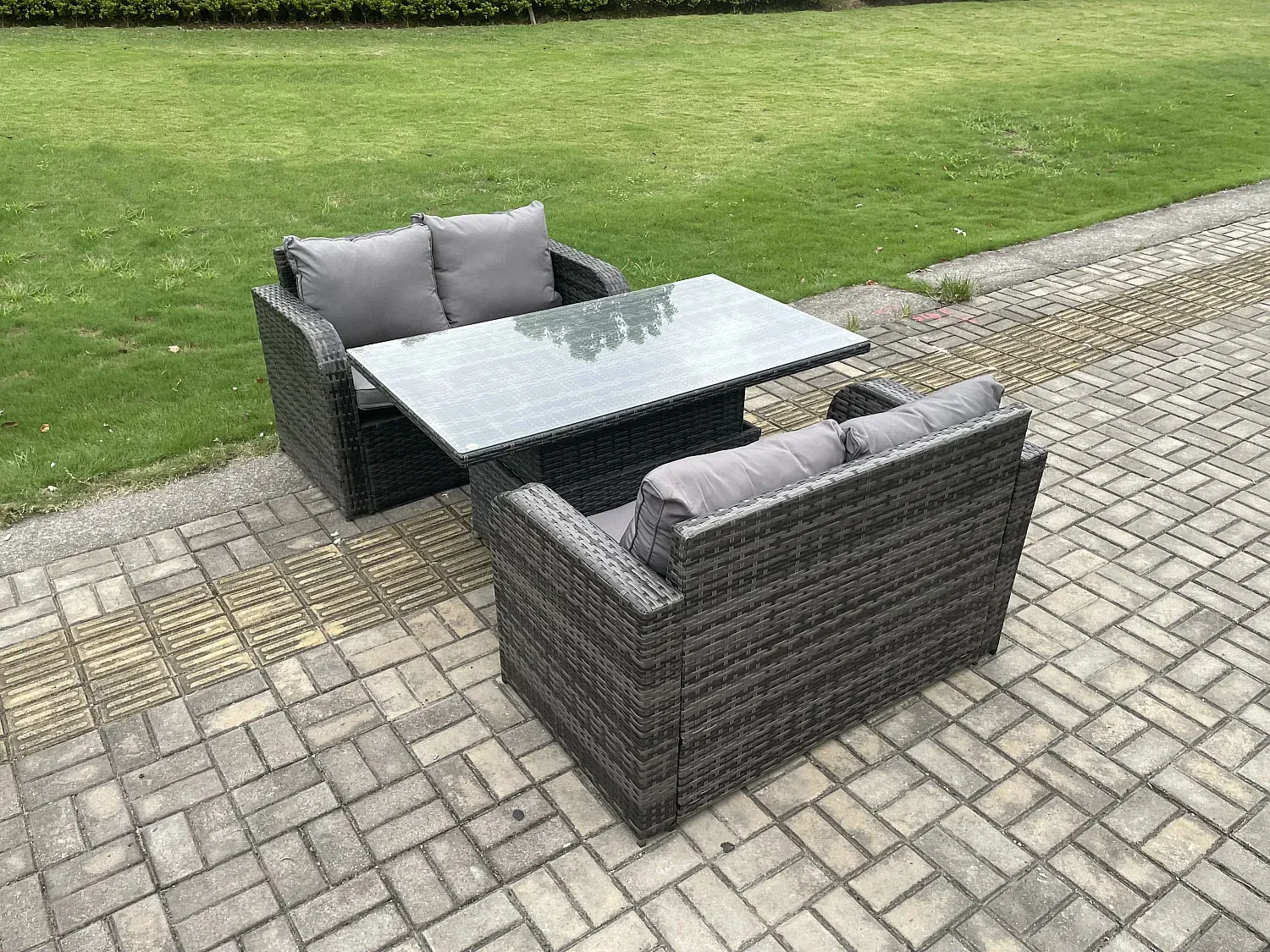 Gartenmöbel-Set aus Polyrattan mit Höhenverstellbarem Esstisch für 4 Personen, Dunkelgrau