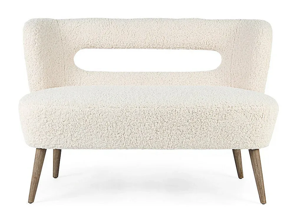 Weißes Wollsofa mit Kautschukholzbeinen