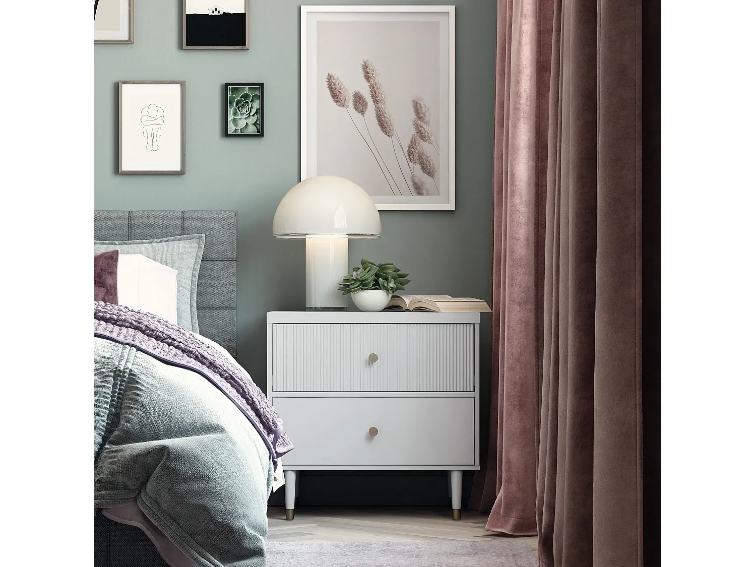 Moderner Grauer Nachttisch aus MDF