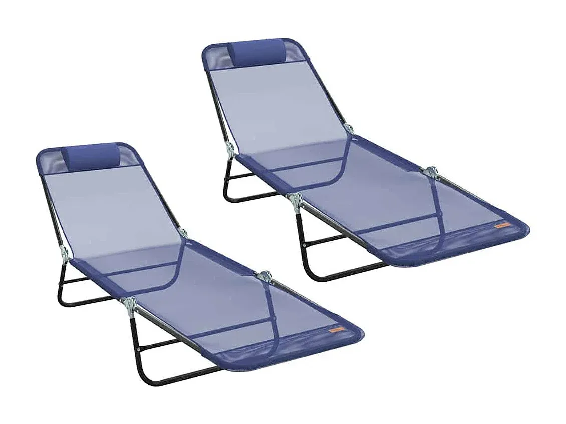 Verstellbare Strandliege in Marineblau, Set aus 2