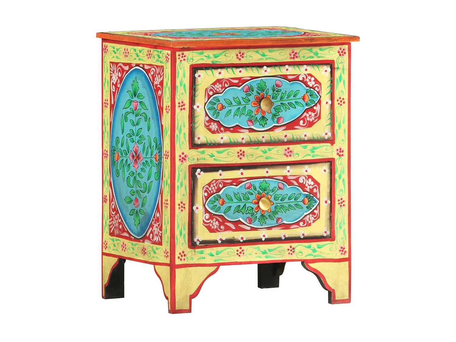 Rustikaler Nachttisch aus Mangoholz, handbemalt, 40x30x50 cm