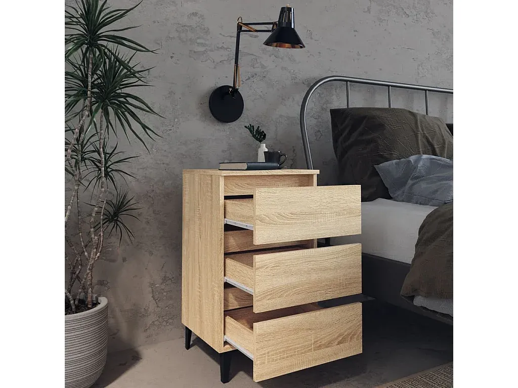 Moderner Nachttisch aus Sonoma-Eiche mit Metallbeinen