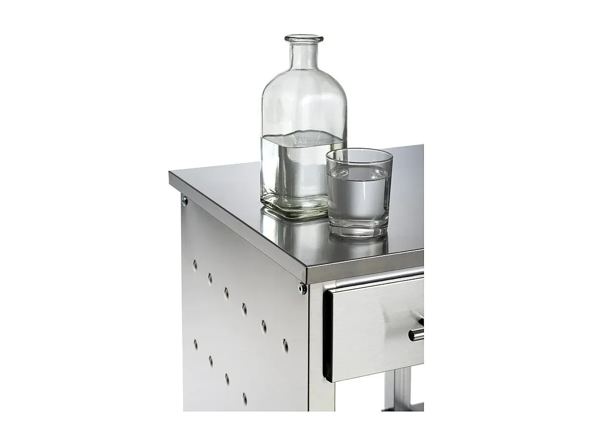 Kompakter Küchenwagen mit Rollen und Edelstahloberfläche