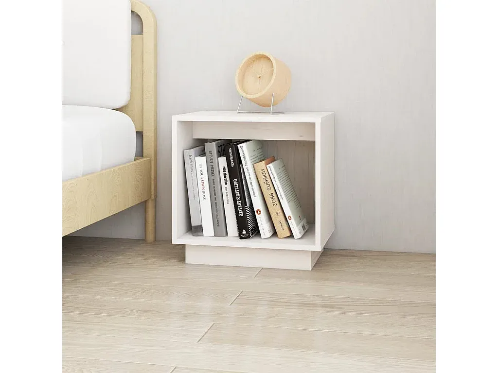 Set aus 2 weißen Nachttischen aus massivem Kiefernholz, 40x30x40 cm