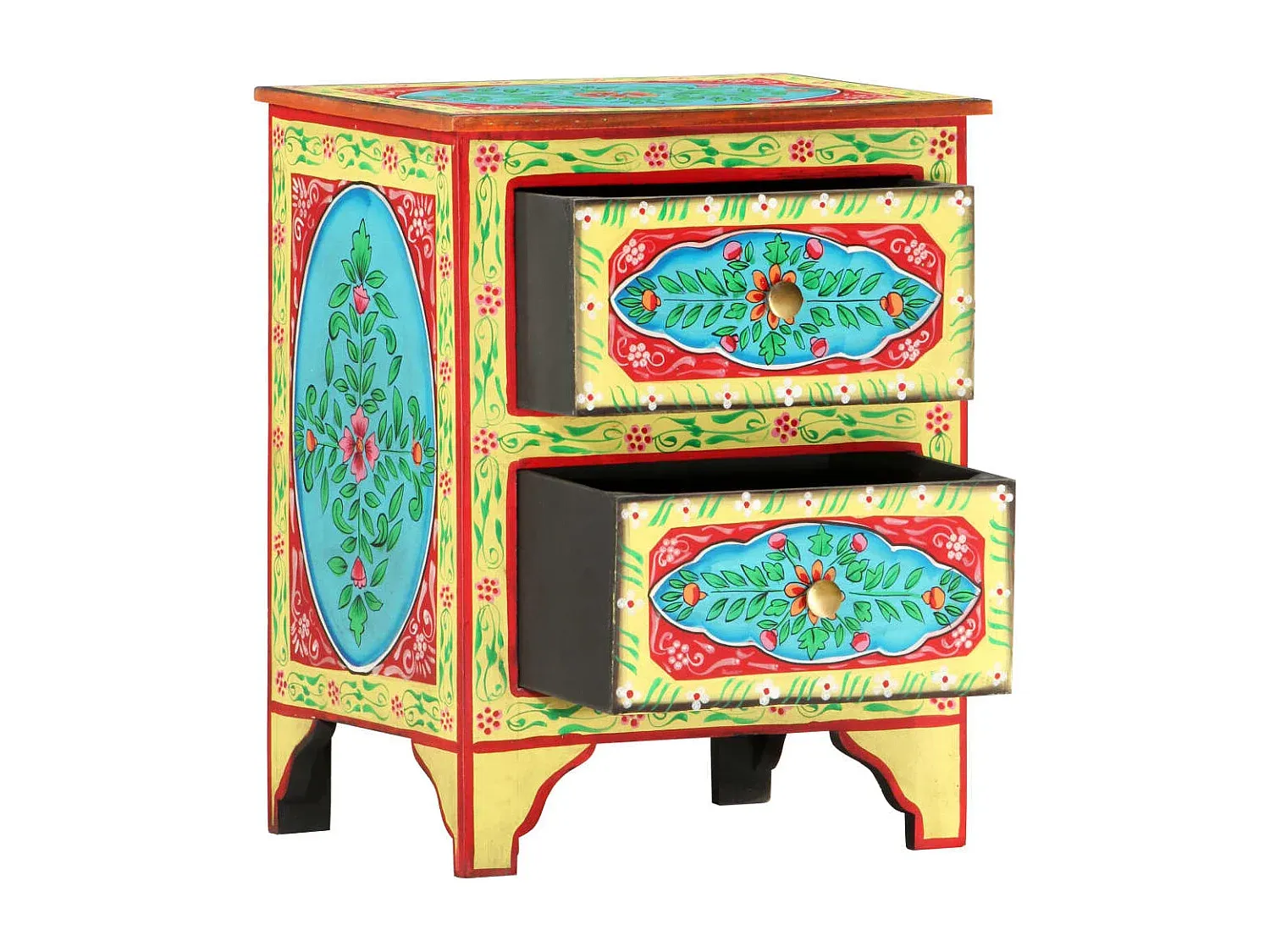 Rustikaler Nachttisch aus Mangoholz, handbemalt, 40x30x50 cm