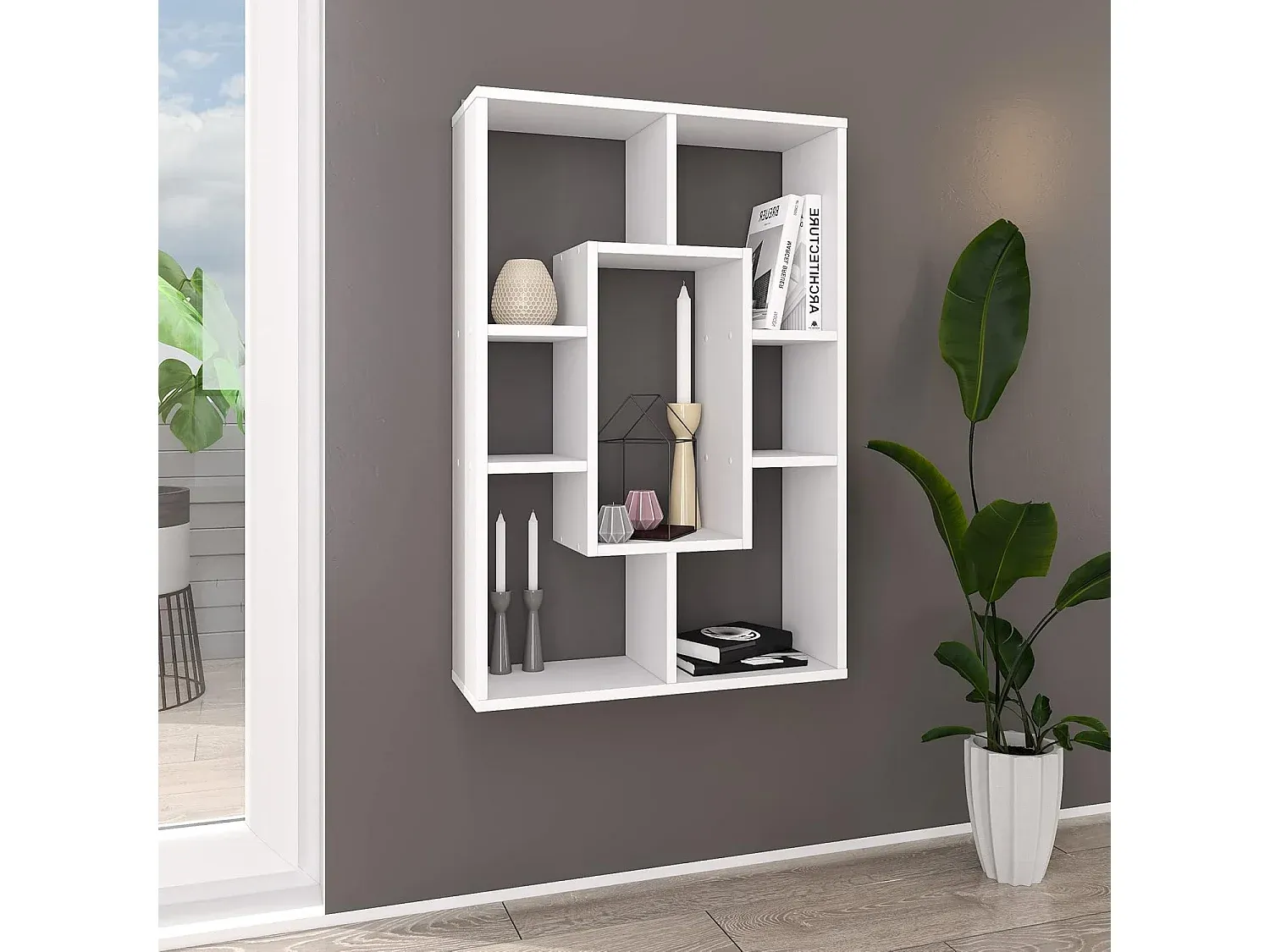 Weißes Holzregal aus Spanplatte