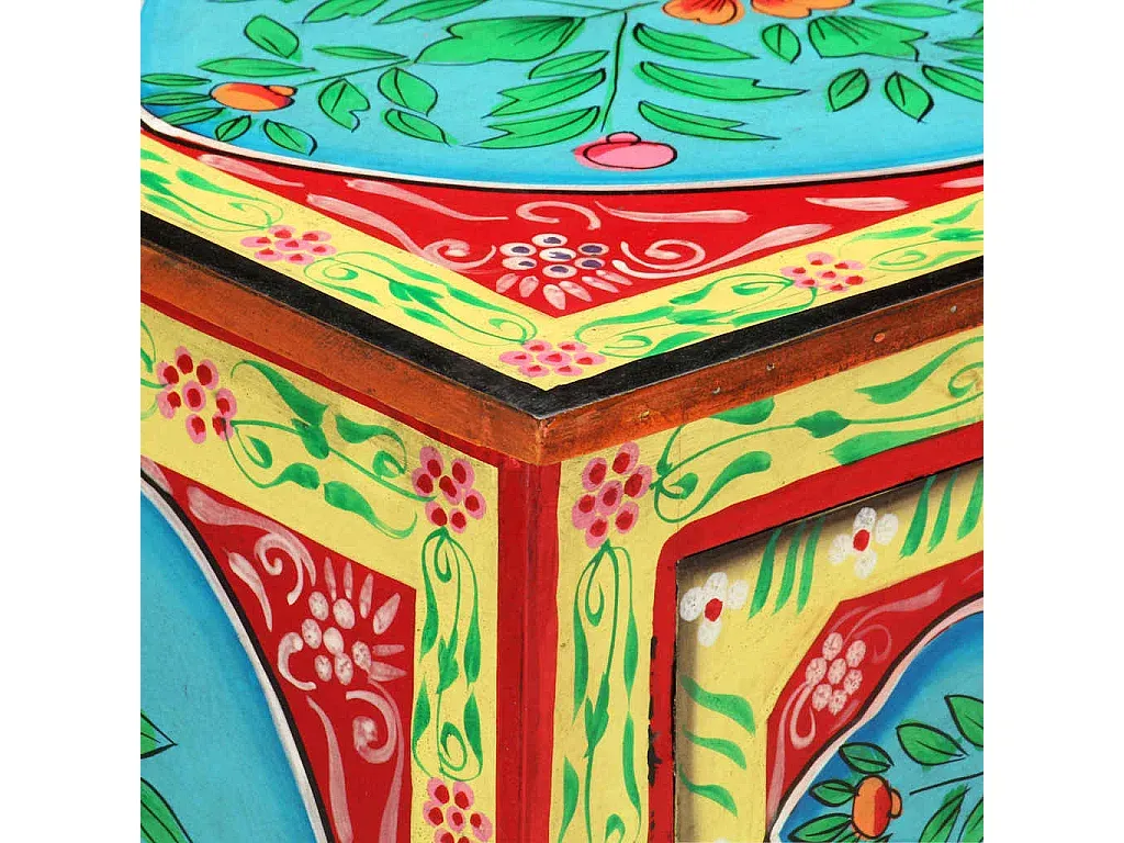 Rustikaler Nachttisch aus Mangoholz, handbemalt, 40x30x50 cm