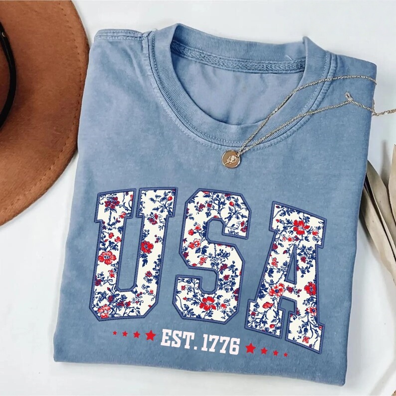 Floral Print USA EST 1776 Classic T-Shirt